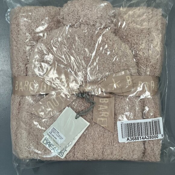 Barefoot Dreams Cozy Chic‎ Pom Pom Beanie and Scarf Set in Tan One Size - Picture 4 of 4